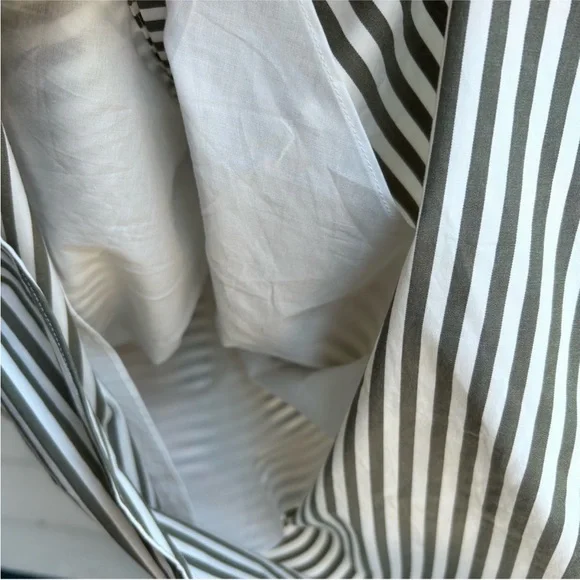 Veronica Beard Ruched Striped Shirtdress White & Olive Green Size 8 - Picture 9 of 13